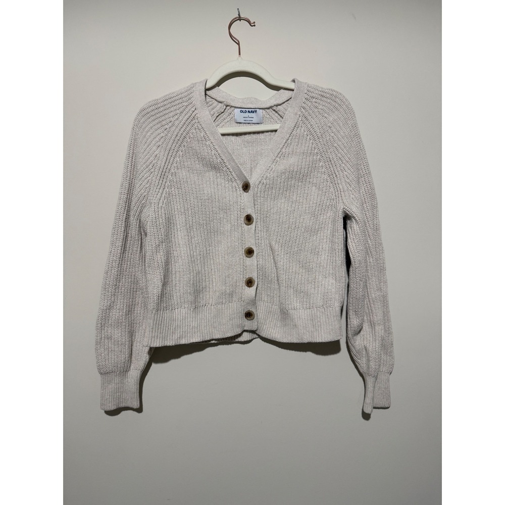 Old Navy Womens Shaker Stitch Cardigan Sweater Beige Cotton V-Neck Small